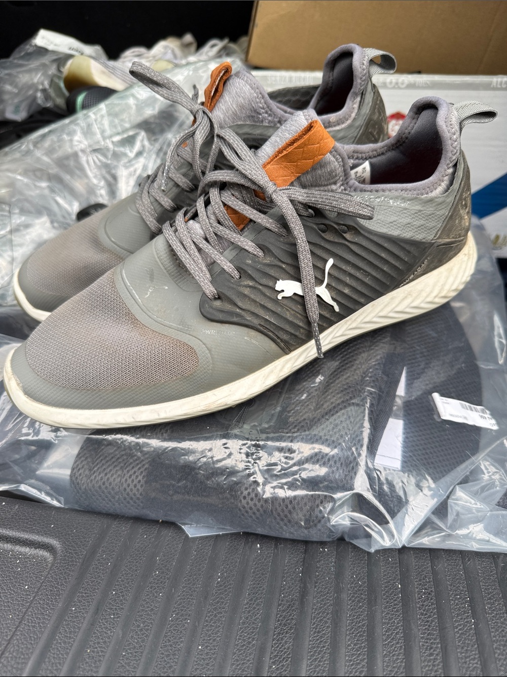 Puma Men’s Gray Golf Shoes with Orange Tongue Accent